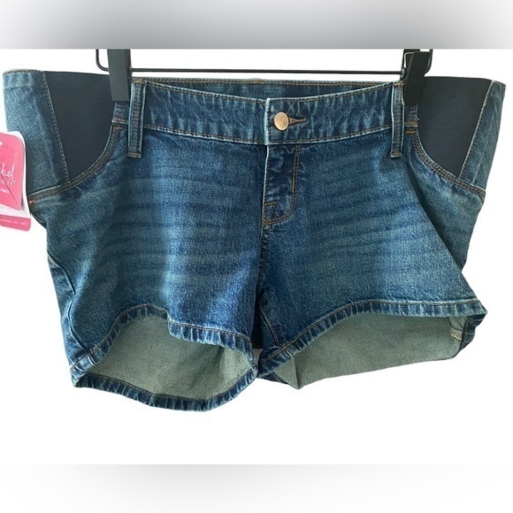 Isabel Maternity women’s midi 4” inseam stretch side panel  denim shorts size 6